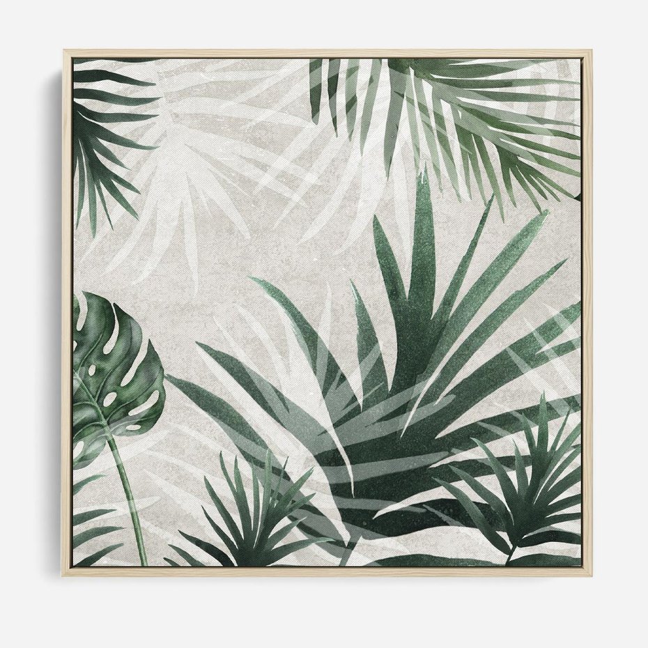 Obraz w ramie 50x50 - Tropikalne Akwarele - tropikalne liście, akwarela - rama drewno