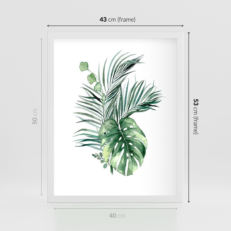 Plakat w ramie 40x50 - Liście i Życie: Akwarelowa Oaza - akwarelowy obrazek, pamy - rama biała
