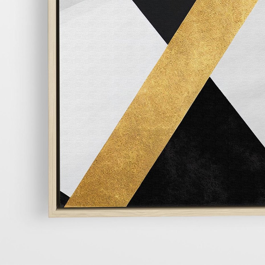 Obraz w ramie 50x50 - Pudrowe Abstrakcyjne Lustra - złote abstrakcyjne linie, szarość - rama drewno