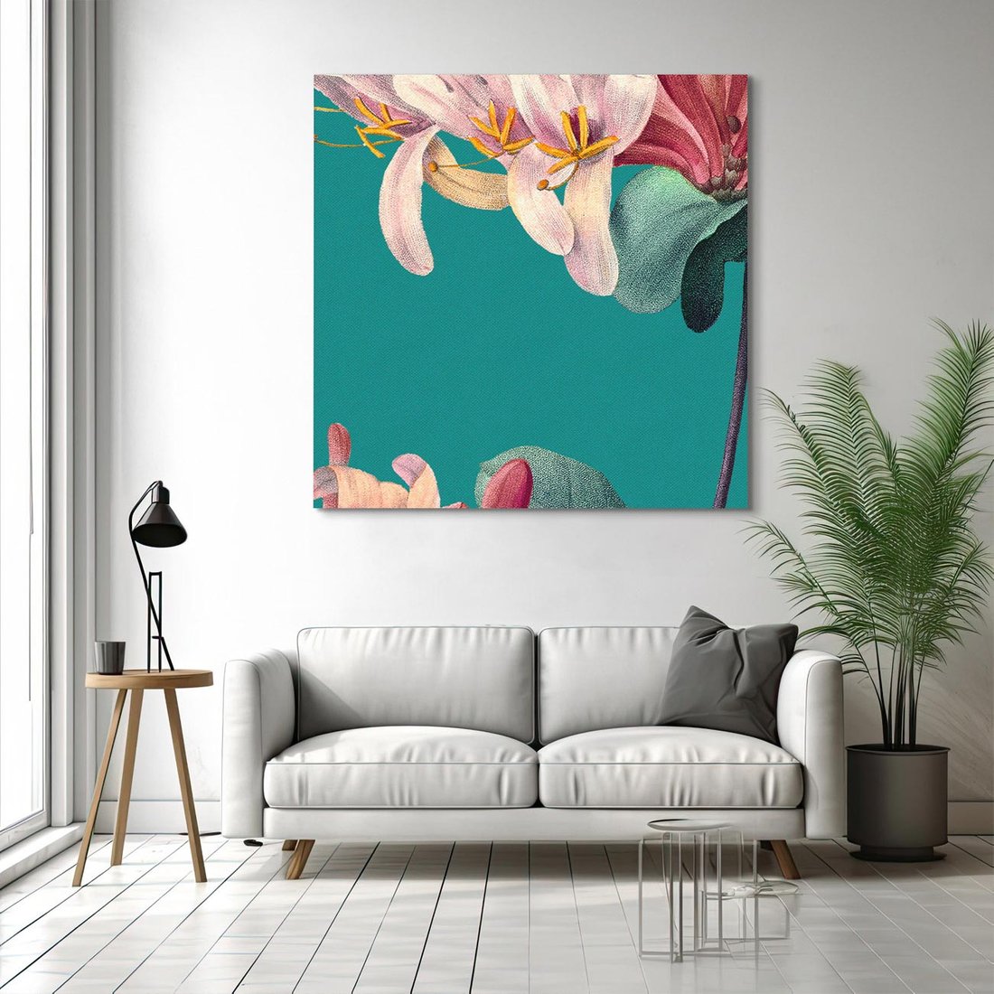 Obraz na płótnie 50x50 - Pejzaż zapomnianych uczuć - grafika w stylu vintage, wielkoformatowe kwiaty