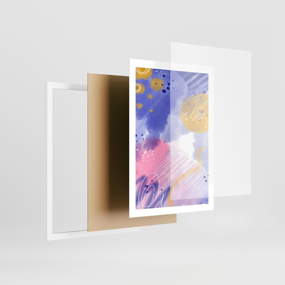 Plakat w ramie 50x70 - Rozbijające Plamy - abstrakcyjny plakat, pastelowe kolory - rama biała