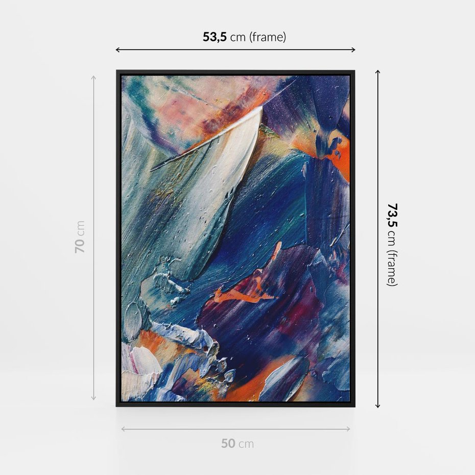 Obraz w ramie 50x70 - Rytmy ukrytych pragnień - chaos i abstrakcja, plamy koloru - rama czarna