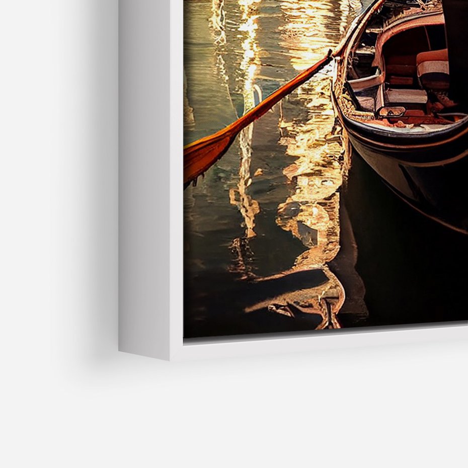 Obraz w ramie 50x70 - Spokojna Wenecja - gondolier w gondoli, kanały Wenecji - rama biała