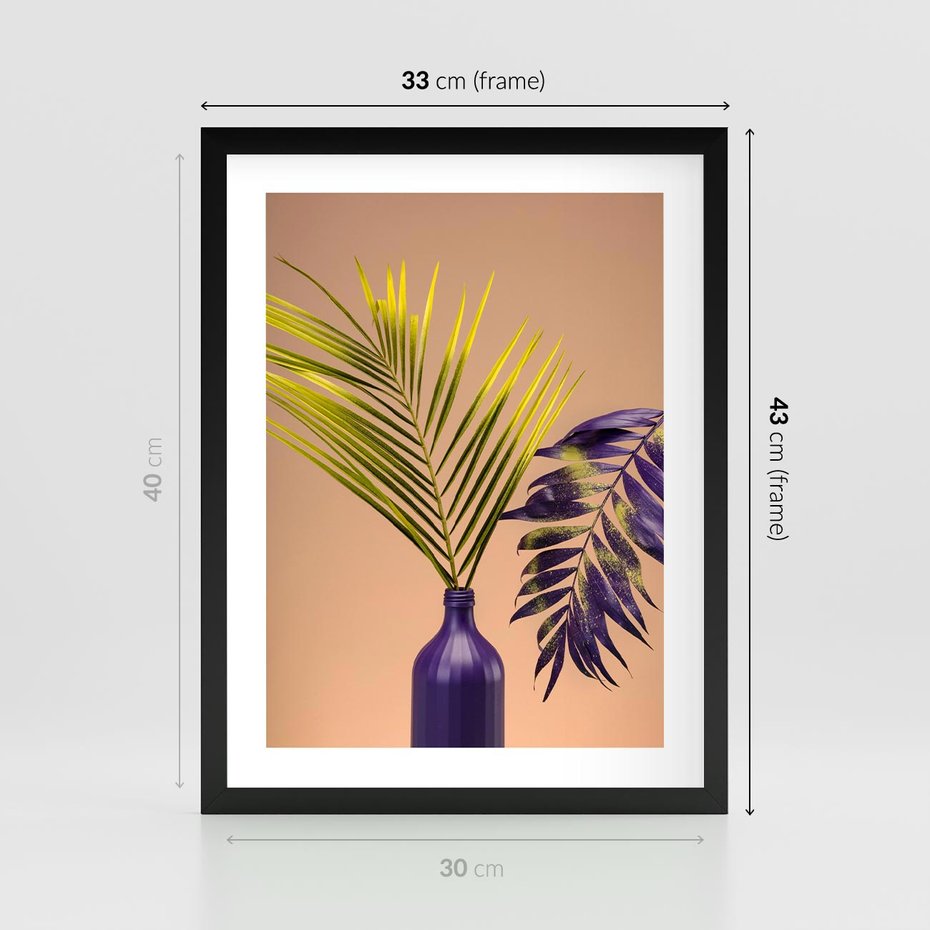 Plakat w ramie 30x40 - Delikatne Piękno - palma, pastele - rama czarna