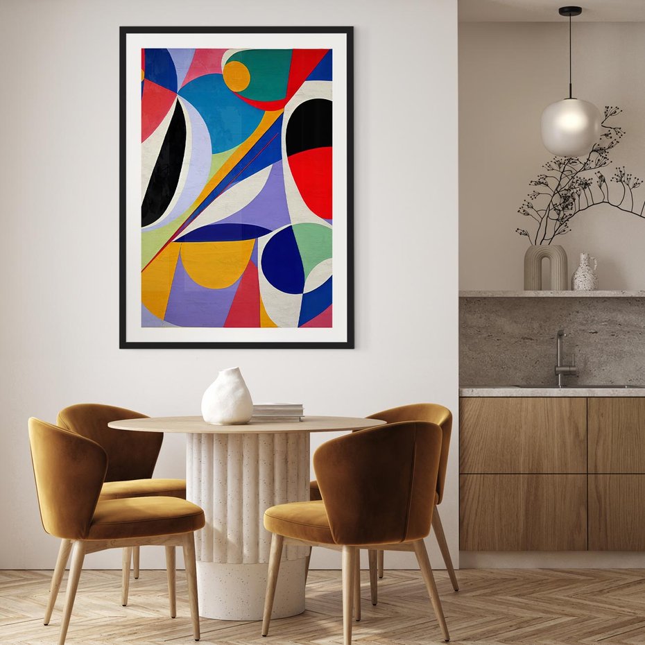 Plakat bez ramy 21x30 - Kolorowe Przesunięcia Kształtów - abstrakcyjny obraz olejny, żywe kolory