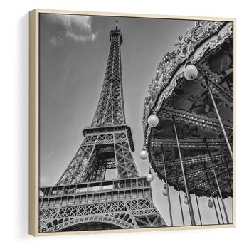 Obraz w ramie 50x50 - Zabawa w Paryżu - czarno białe zdjecie, wieża eiffla - rama drewno
