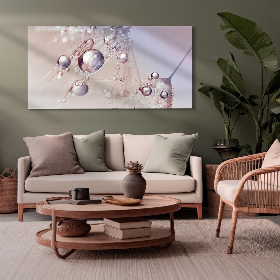 Obraz na płótnie 120x60 - Delikatne Natchnienie - krople, dmuchawce