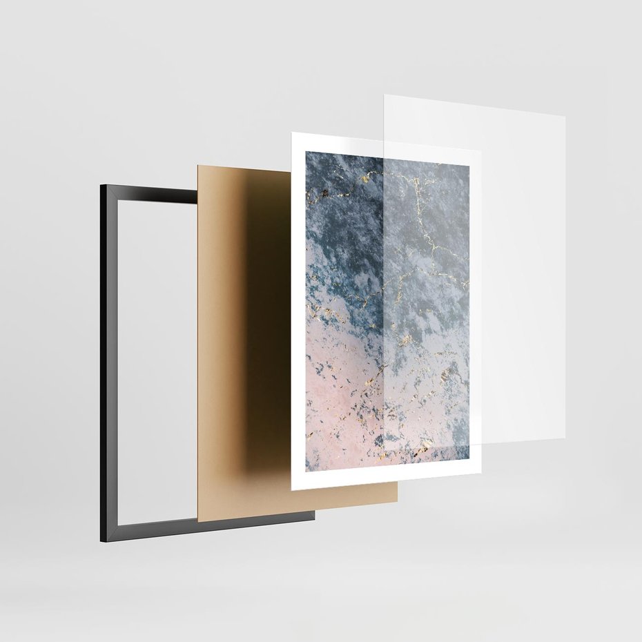 Plakat w ramie 50x70 - Elegancja i Wyrafinowanie - marmur, złoto - rama czarna