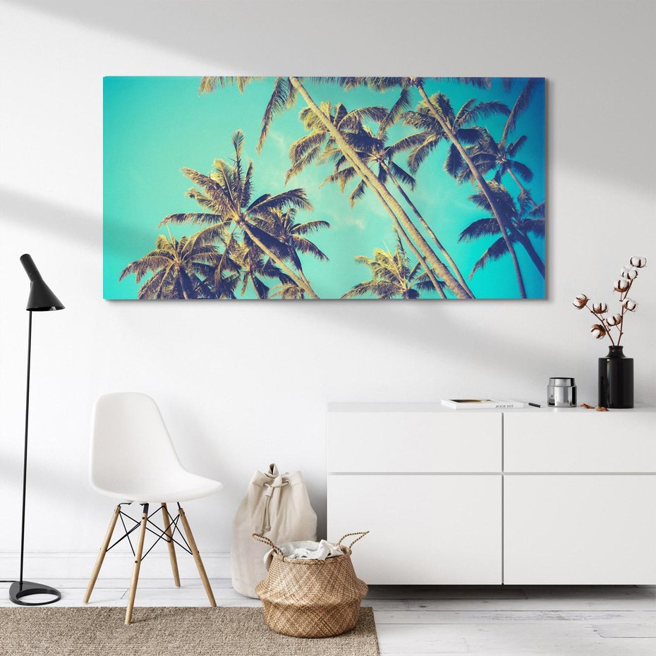 Obraz na płótnie 120x60 - Tropikalne palmy w krainie słonecznych wakacji - palmy, tropiki