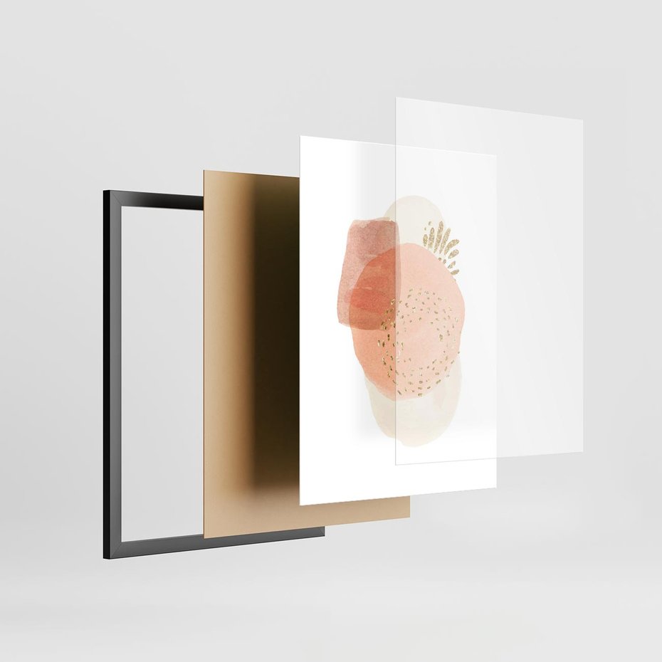 Plakat w ramie 30x40 - Migotliwe Kształty i Plamy - abstrakcyjne akwarelowe plamy, minimalizm - rama czarna