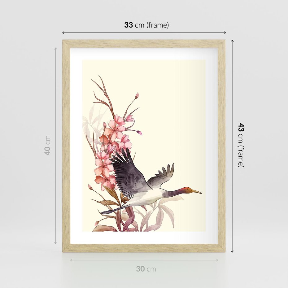 Plakat w ramie 30x40 - Szept Japonii - japońska sztuka, ptak - rama drewno