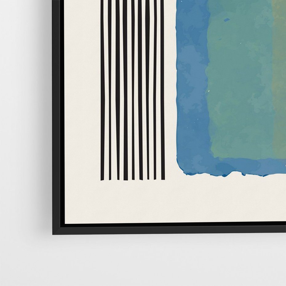 Obraz w ramie 70x100 - Kolorowe Spektrum - kolorowa geometria, prostokąty w intensywnych kształtach i czarne kreski - rama czarna