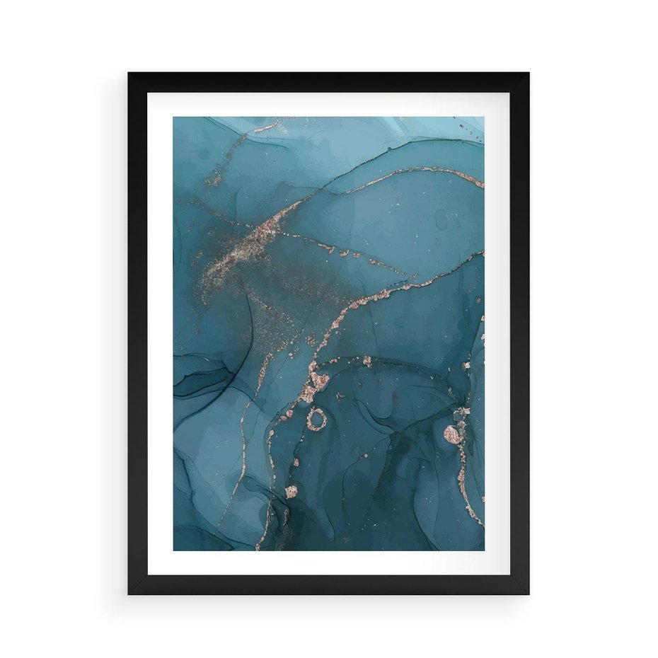 Plakat w ramie 50x70 - Marmurowa Elegancja: Kolory Oceanu - marmur, kolory oceanu - rama czarna