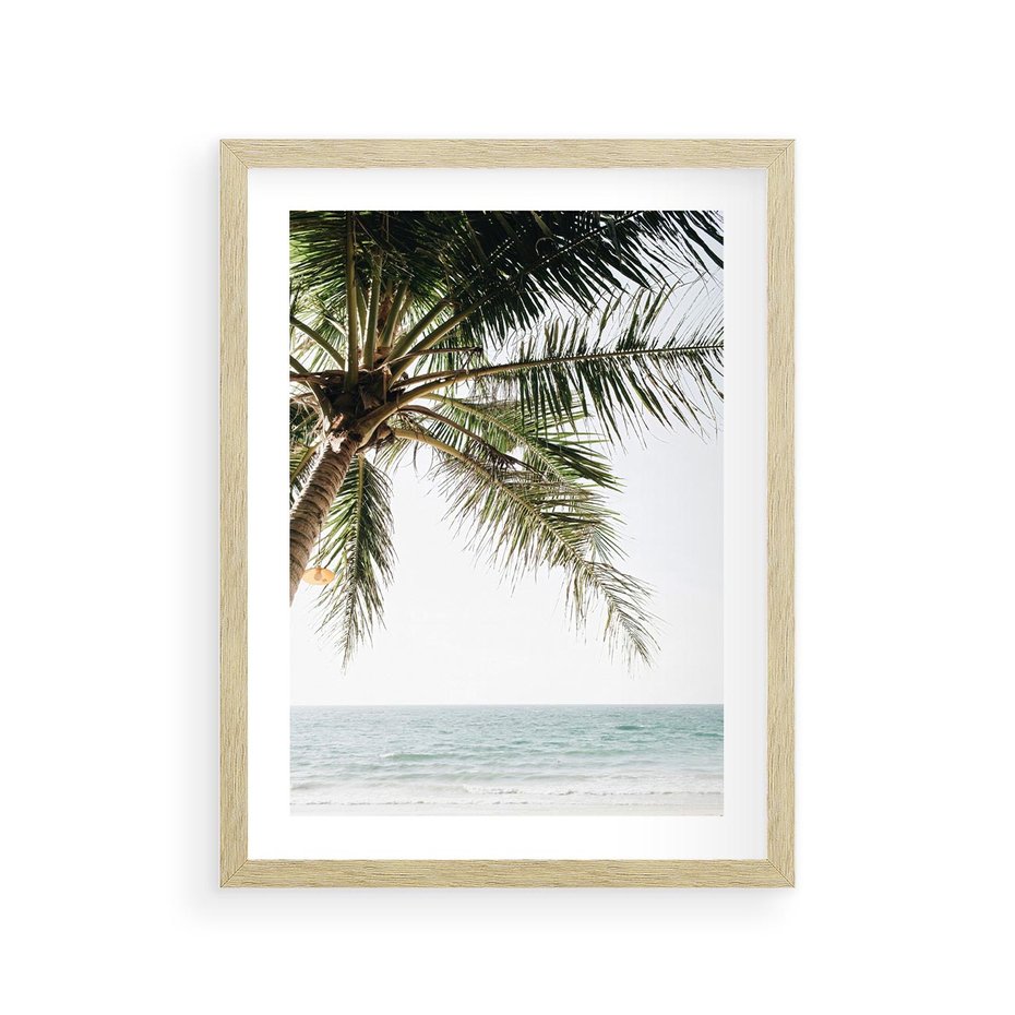 Plakat w ramie 30x40 - Wakacyjne Marzenie - palma nad morzem, - rama drewno