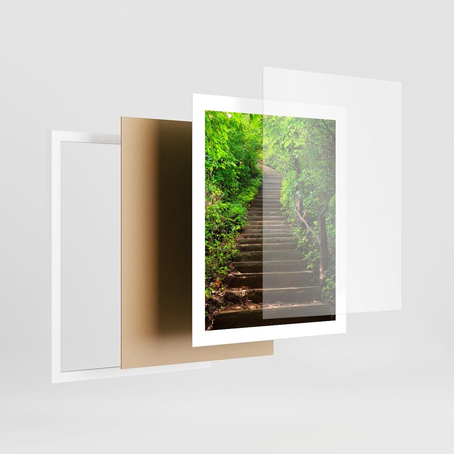 Plakat w ramie 40x50 - Lasowa ścieżka pełna tajemnic - ścieżka, schody - rama biała