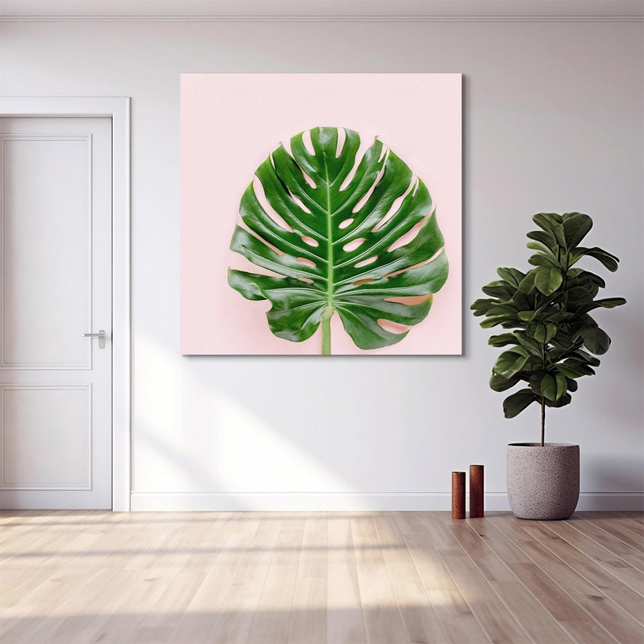 Obraz na płótnie 60x60 - Egzotyczna Roślinność - liście, monstera