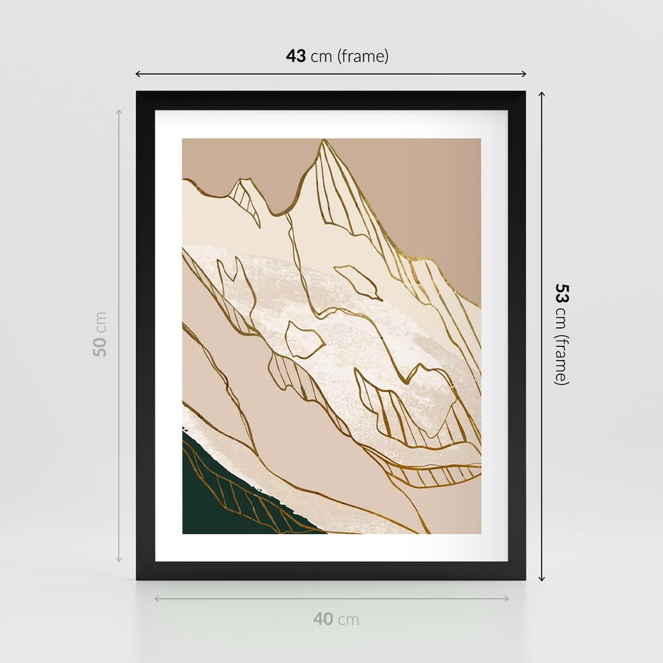 Plakat w ramie 40x50 - Góry w Złocie i Minimalizmie - grafika, złote góry - rama czarna