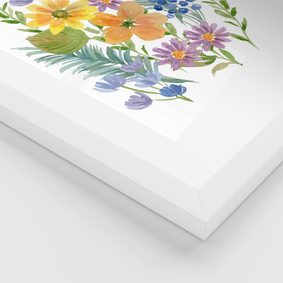 Plakat w ramie 40x50 - Migocące Widoki Kwiatów - akwarelowe polne kwiaty, minimalistyczny plakat - rama biała
