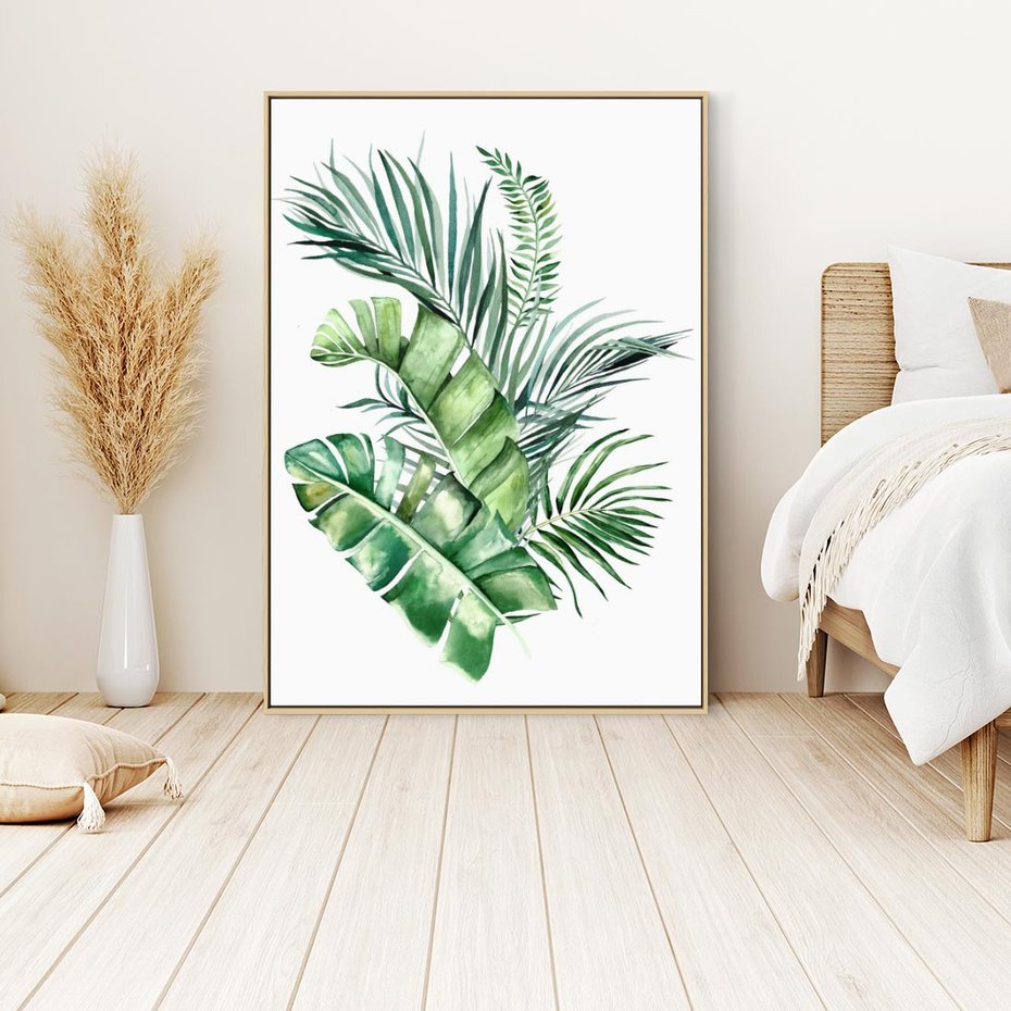 Obraz w ramie 70x100 - Piękno Złotej Rośliny - złote, liście - rama drewno