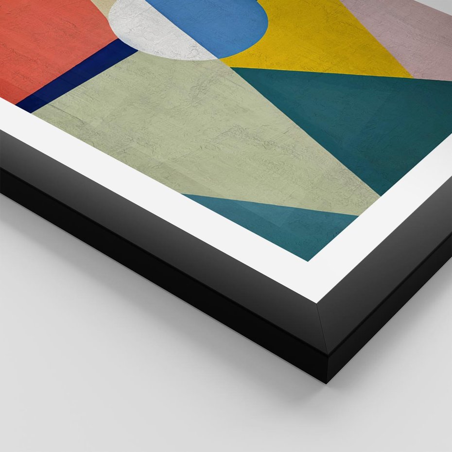 Plakat w ramie 50x70 - Taniec Subtelnych Odbić - abstrakcyjne geometryczne kształty, olejny obraz - rama czarna