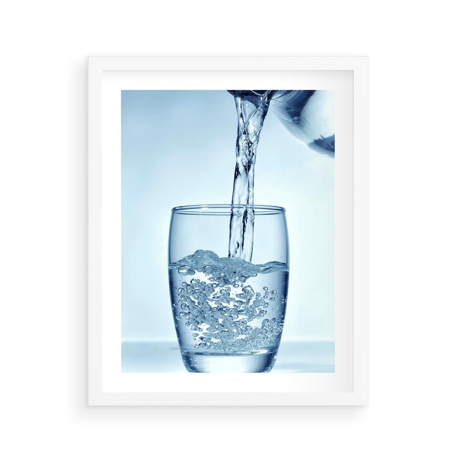 Plakat w ramie 40x50 - Chłodząca szklanka wody - szklanka, wody - rama biała