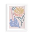 Plakat w ramie 50x70 - Kwiatowe Granice Kształtów - nowoczesny plakat, kwiaty w pastelowych kolorach - rama biała