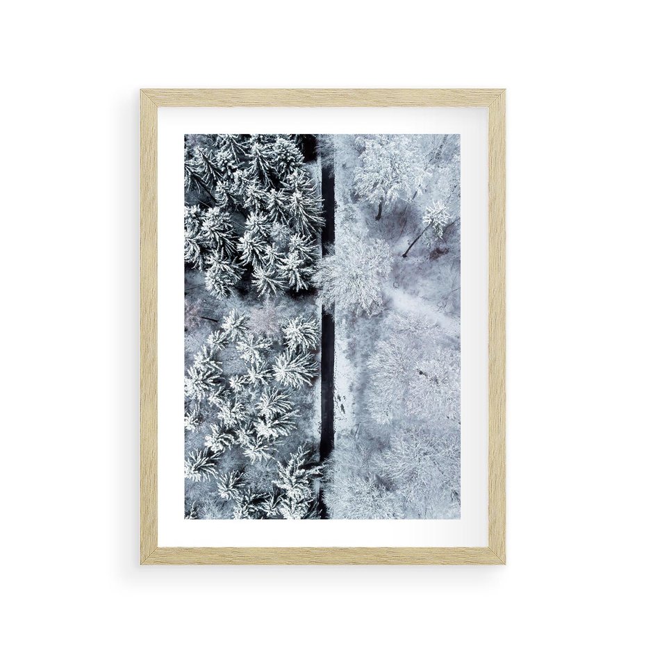 Plakat w ramie 30x40 - Ujęcie Zimowej Szosy - zima, śnieg - rama drewno