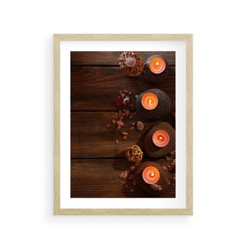 Plakat w ramie 50x70 - Relaksujące spa z pochodniami - spa, świece - rama drewno