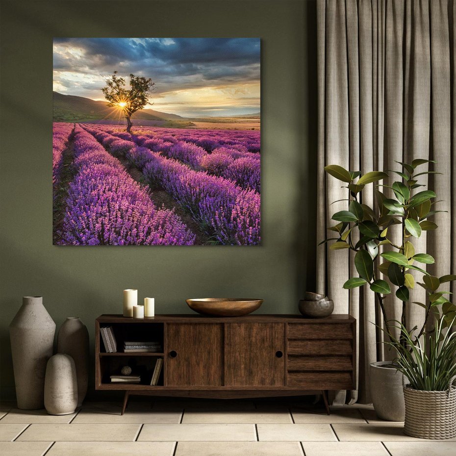 Obraz na płótnie 40x40 - Lawenda: Pachnący ogród natury - lawenda, kwiaty