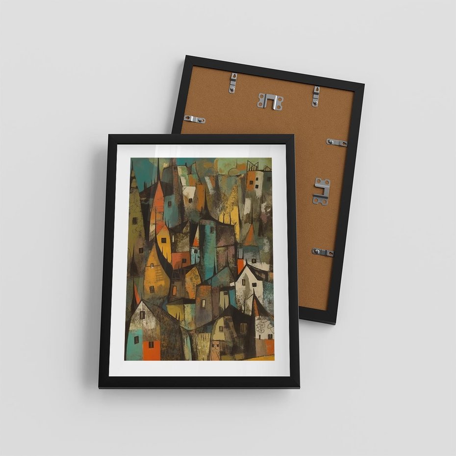 Plakat w ramie 30x40 - Przenikające Wizje - abstrakcyjny obraz, sztuka abstrakcji - rama czarna