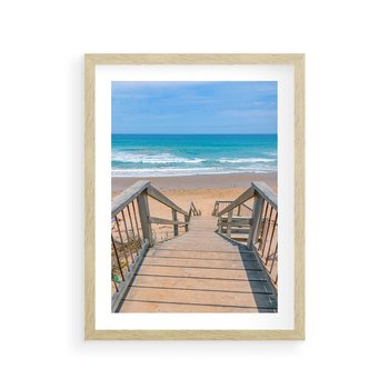 Plakat w ramie 30x40 - Pomost ku Morzu - pomost na plaży, morze - rama drewno