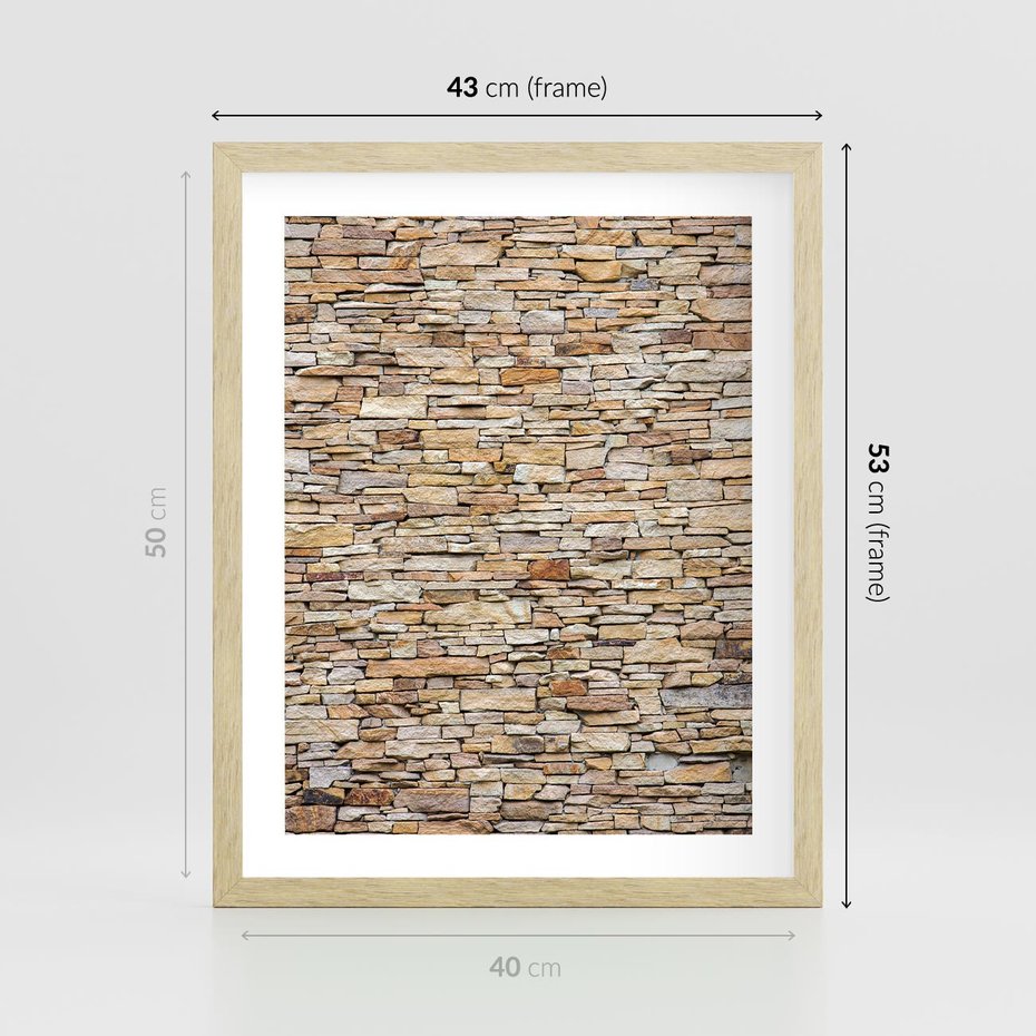 Plakat w ramie 40x50 - Mur z cegieł - surowa elegancja - mur, cegły - rama drewno