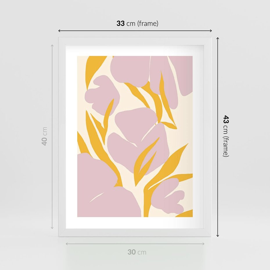 Plakat w ramie 30x40 - Migocące Wibracje - abstrakcyjne kwiaty, pastelowe kolory - rama biała