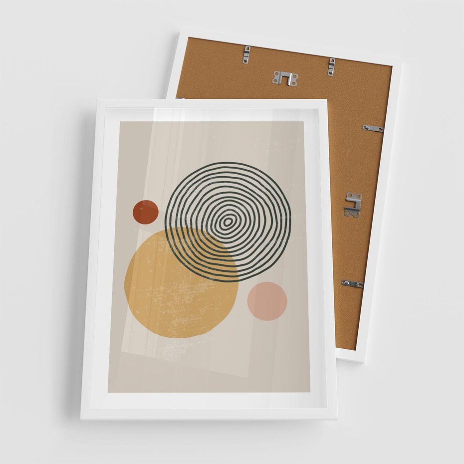 Plakat w ramie 50x70 - Boho Światło - abstrakcyjna sztuka, boho kształty - rama biała