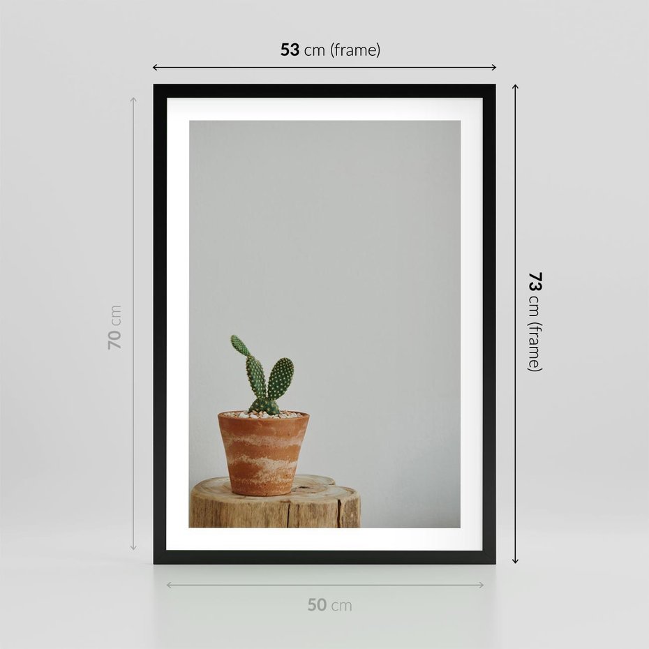 Plakat w ramie 50x70 - Kaktus w Doniczce - minimalizm, kaktur w doniczce - rama czarna
