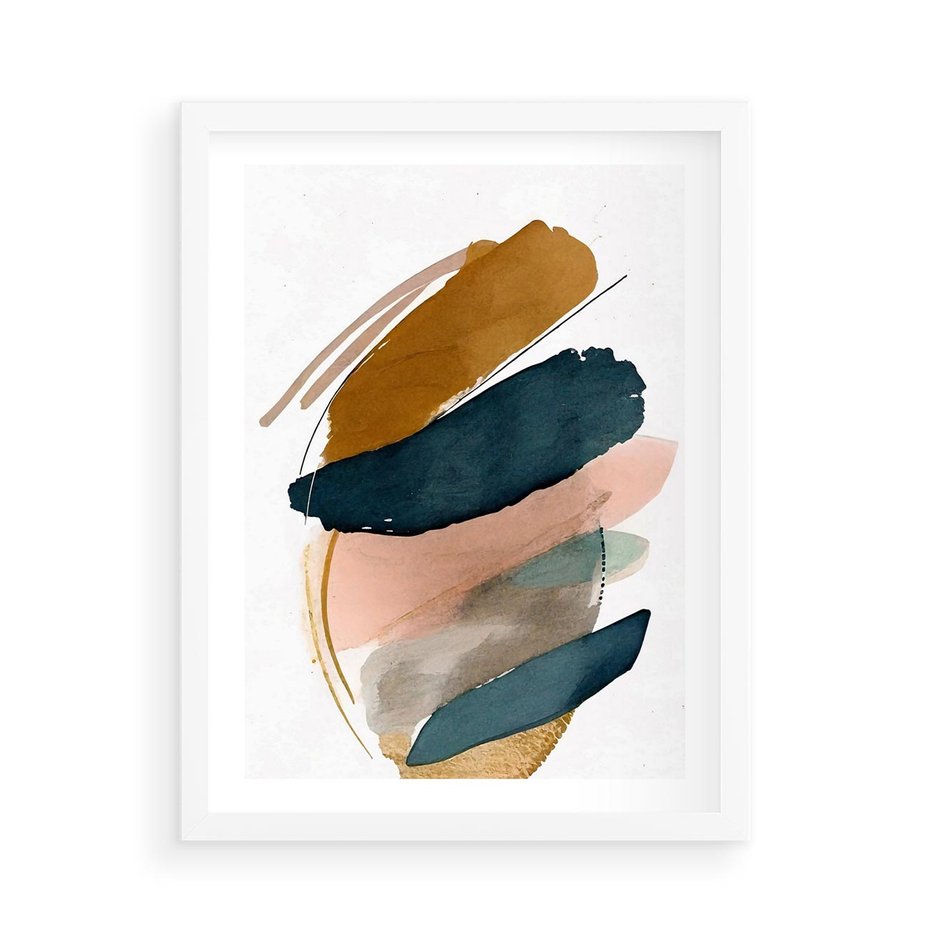 Plakat w ramie 50x70 - Migocące Impresje Przestrzeni - abstrakcyjny obraz, kolory ciepłe - rama biała