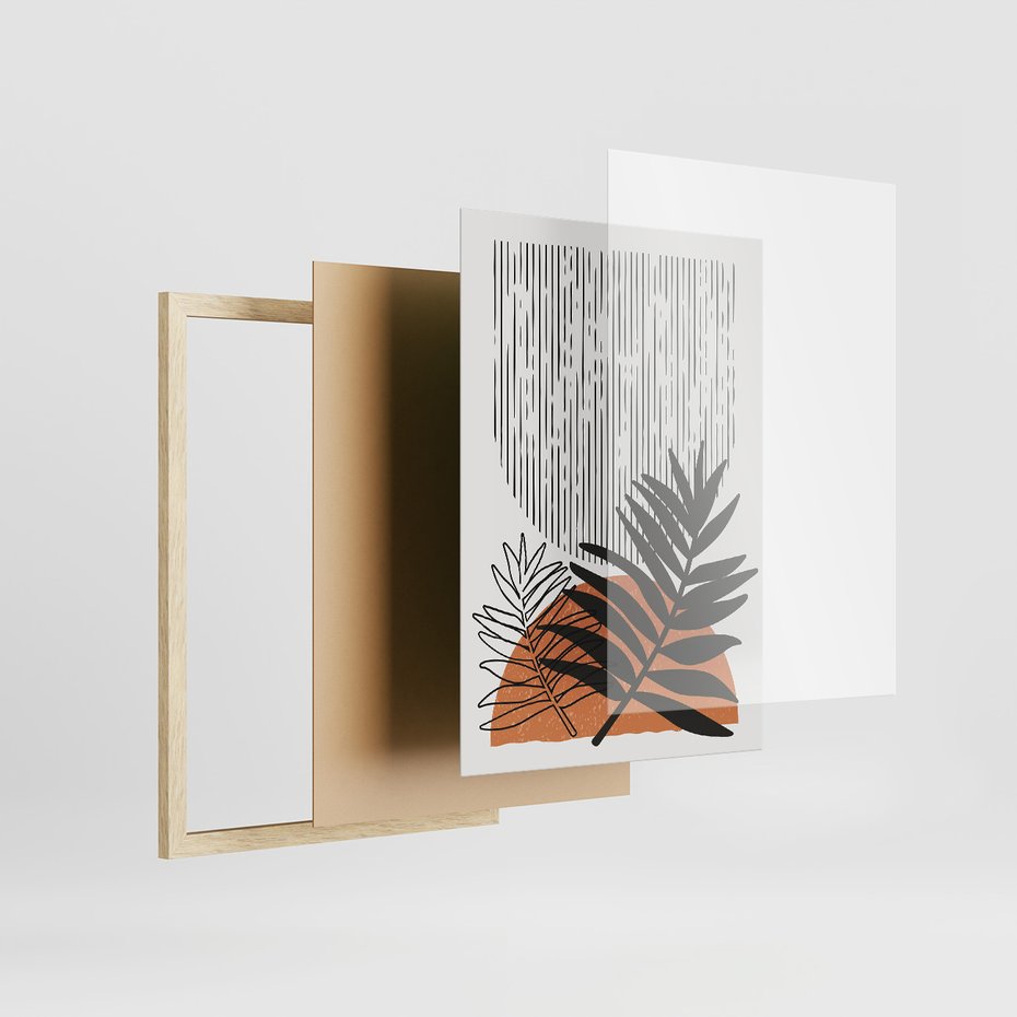 Zestaw obrazy w ramie 30x40 galeria - Skandynawski, liście, geometria - rama drewno