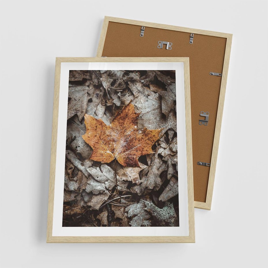 Plakat w ramie 50x70 - Jesienne Czarowanie - suchy liść, żółty - rama drewno