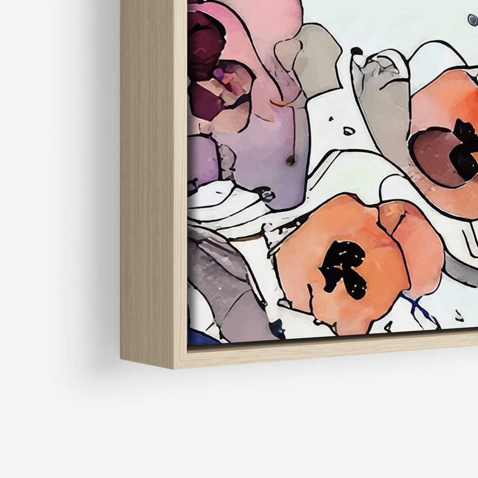 Obraz w ramie 70x100 - Rozkwitające marzenia - akwarelowe kwiaty, kolory - rama drewno