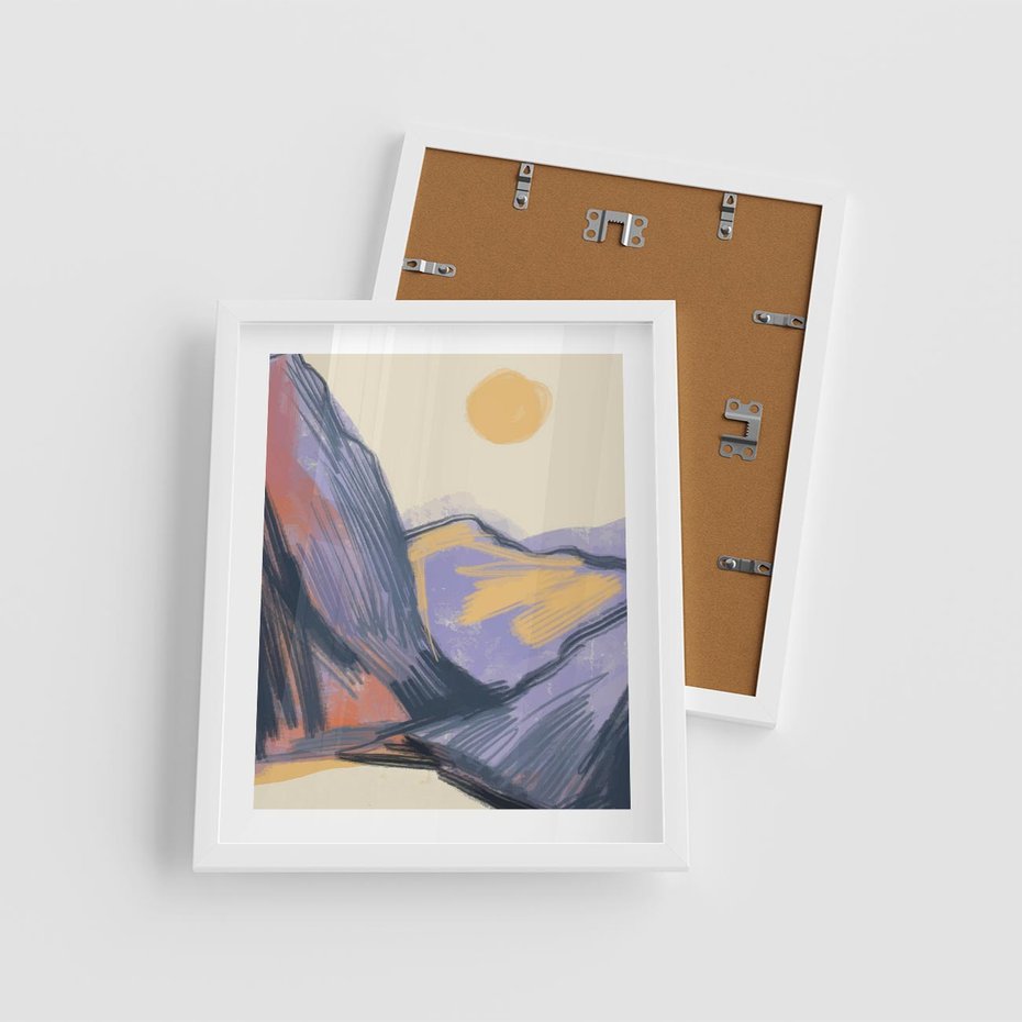 Plakat w ramie 40x50 - Ponad Szczytami - pastelowy krajobraz, nowoczesny plakat - rama biała