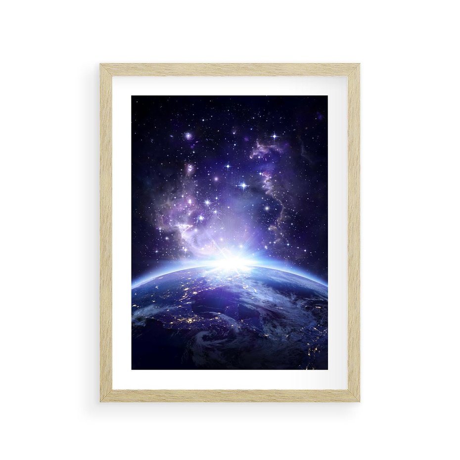 Plakat w ramie 30x40 - Podróż w kosmiczną przestrzeń - kosmos, ziemia - rama drewno