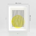 Plakat w ramie 30x40 - Ciepłe Przenikanie - geometria, żółte koło - rama biała