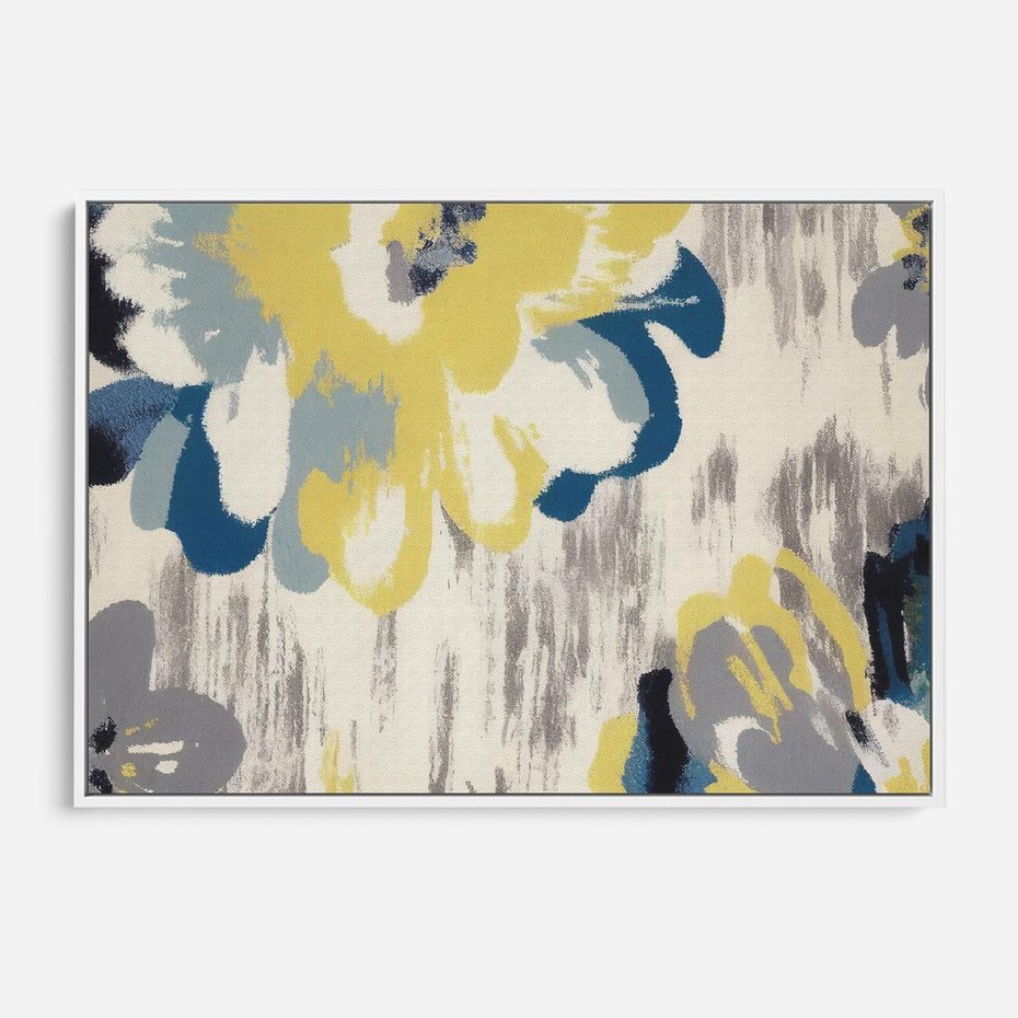 Obraz w ramie 100x70 - Kwiatowe Impresje - malowane duże kwiaty, kolory żółty - rama biała