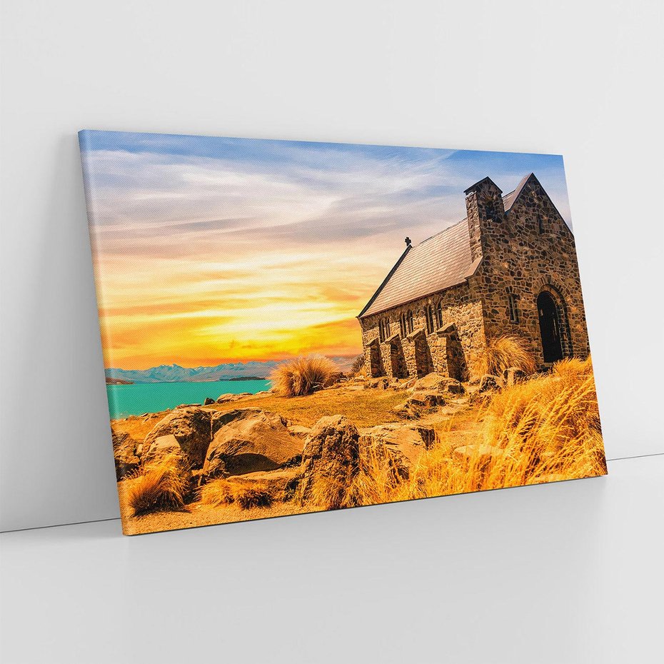 Obraz na płótnie 120x80 - Kościół, Jezioro, Góry - Spokój Ducha - kościół, jezioro