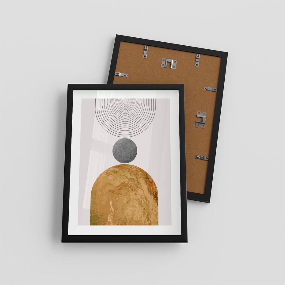 Plakat w ramie 30x40 - Złote Półkole w Sztuce Geometrii - grafika, złote półkole - rama czarna