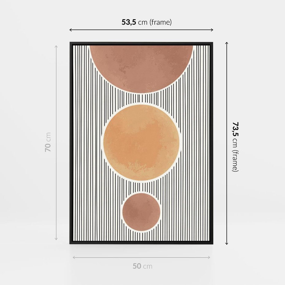 Obraz w ramie 50x70 - Taniec Linii - abstrakcyjna nowoczesna sztuka, koła okręgi - rama czarna