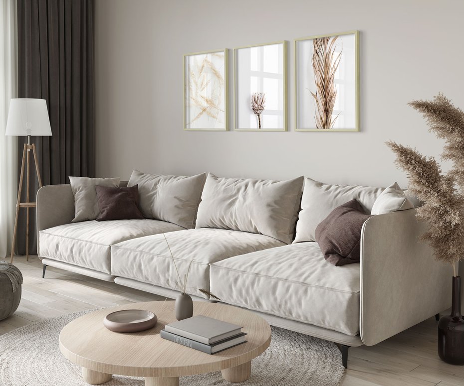 Zestaw obrazy w ramie 40x50 galeria - Boho, trawy, suche - rama drewno