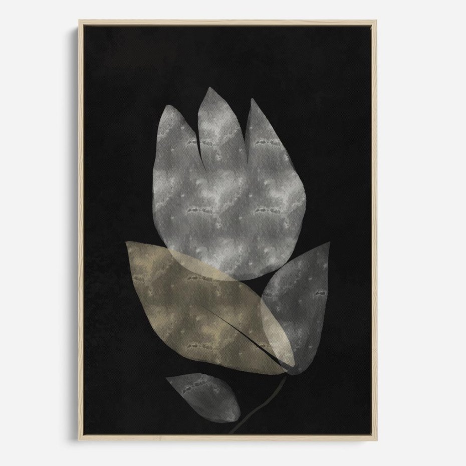 Obraz w ramie 50x70 - Nocne Uniesienia - abstrakcyjny kwiat, mroczna atmosfera - rama drewno