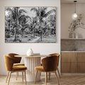 Obraz w ramie 100x70 - Mroczna Ścieżka Tropików - czarno biała fotografia, ścieżka pośród palm - rama drewno