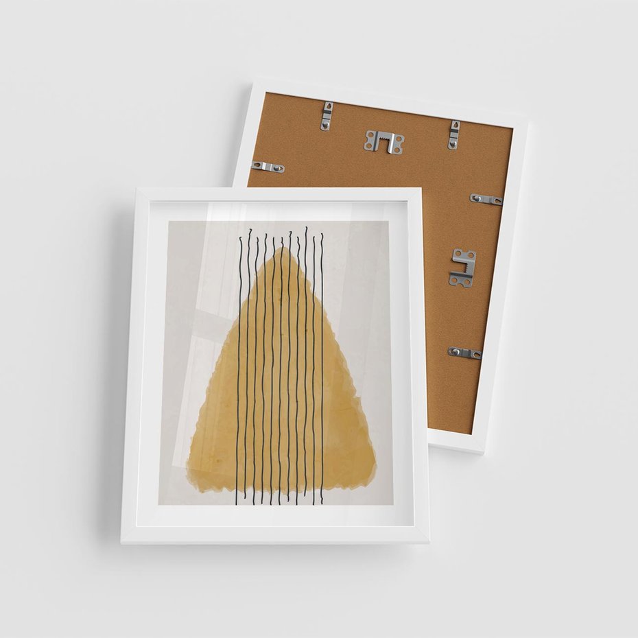 Plakat w ramie 40x50 - Migocące Impulsy - abstrakcyjna akwarelowa plama, nieregularne kreski - rama biała